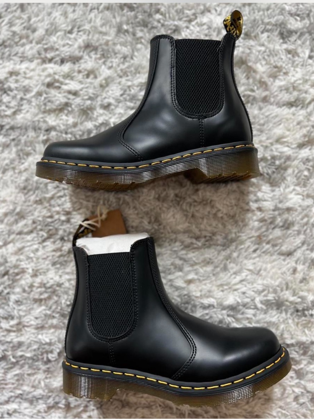 Brand New Dr. Martens Airway Black Chelsea Boots with Yellow Stitching